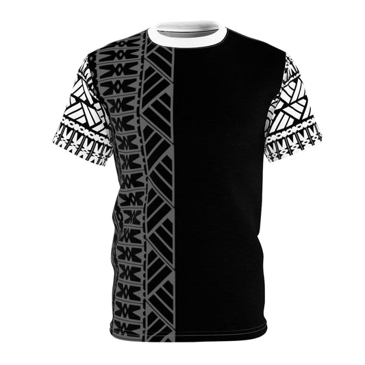 Fiji Inspired Pasifika Design | Black | Grey & White | Tapa | Masi | Ngatu | Siapo | Unisex Tee | (AOP)