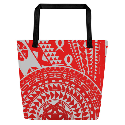 Red Pasifika Design | Tapa | Masi | Siapo | Ngatu | All-Over Print Large Tote Bag