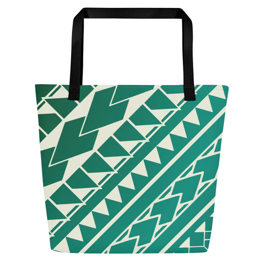 Green Pasifika Design | Masi | Tapa | Ngatu | Siapo All-Over Print Large Tote Bag